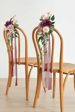 Wedding Aisle Decoration Pew Flowers in Romantic Marsala