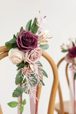 Wedding Aisle Decoration Pew Flowers in Romantic Marsala