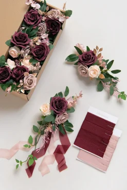 Wedding Aisle Decoration Pew Flowers in Romantic Marsala