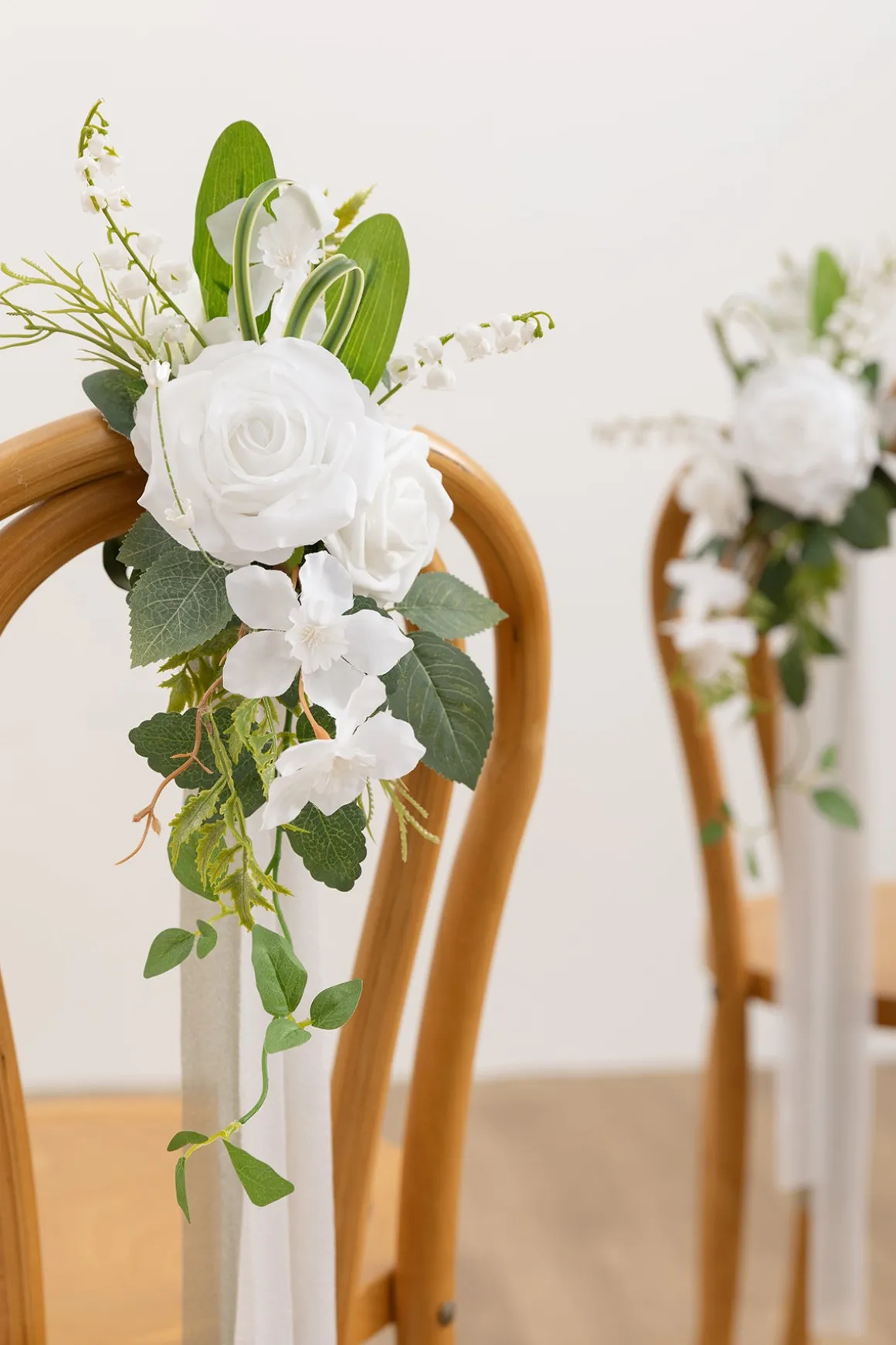Wedding Aisle Decoration Pew Flowers in White & Sage