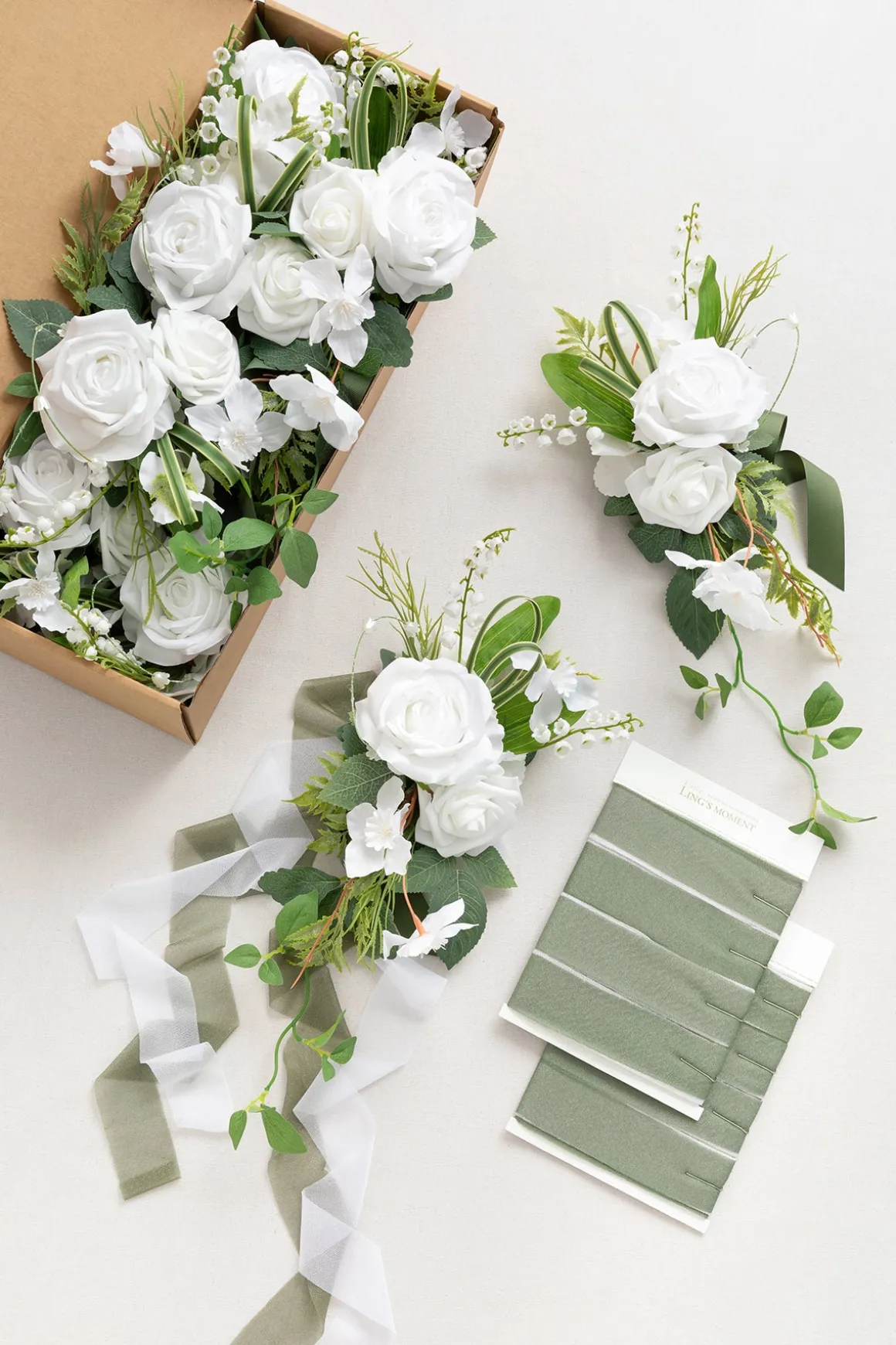Wedding Aisle Decoration Pew Flowers in White & Sage