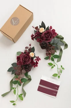 Wedding Aisle Decoration Pew Flowers in Black Baccara & Burgundy