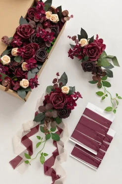 Wedding Aisle Decoration Pew Flowers in Black Baccara & Burgundy (Set of 8) | Clearance