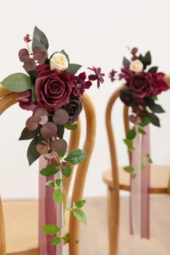 Wedding Aisle Decoration Pew Flowers in Black Baccara & Burgundy (Set of 8) | Clearance