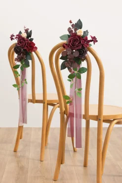 Wedding Aisle Decoration Pew Flowers in Black Baccara & Burgundy (Set of 2)