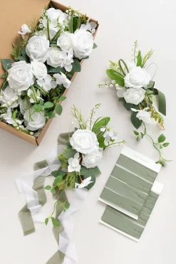 Wedding Aisle Decoration Pew Flowers in White & Sage (Set of 8)
