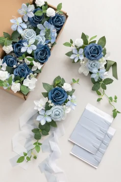Wedding Aisle Decoration Pew Flowers in Dutch Blue & Powder Blue (Set of 8) | Clearance