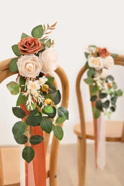 Wedding Aisle Decoration Pew Flowers in Burnt Orange & Cream | Clearance