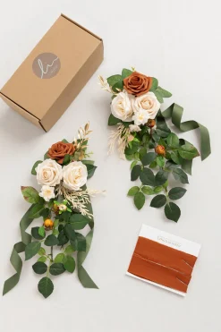 Wedding Aisle Decoration Pew Flowers in Burnt Orange & Cream | Clearance