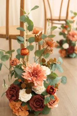 Wedding Aisle Runner Flower Arrangement in Sunset Terracotta