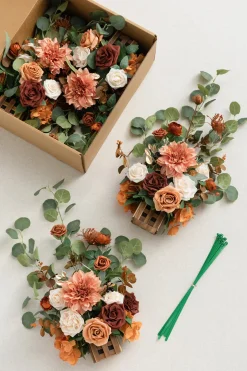 Wedding Aisle Runner Flower Arrangement in Sunset Terracotta