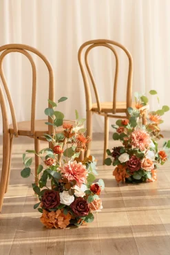 Wedding Aisle Runner Flower Arrangement in Sunset Terracotta