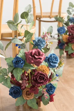 Wedding Aisle Runner Flower Arrangements in Burgundy & Navy | Clearance