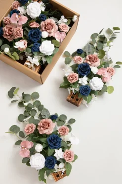 Wedding Aisle Runner Flower Arrangements in Dusty Rose & Navy