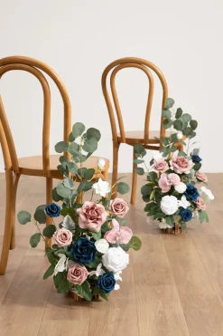 Wedding Aisle Runner Flower Arrangements in Dusty Rose & Navy