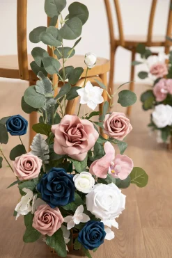 Wedding Aisle Runner Flower Arrangements in Dusty Rose & Navy
