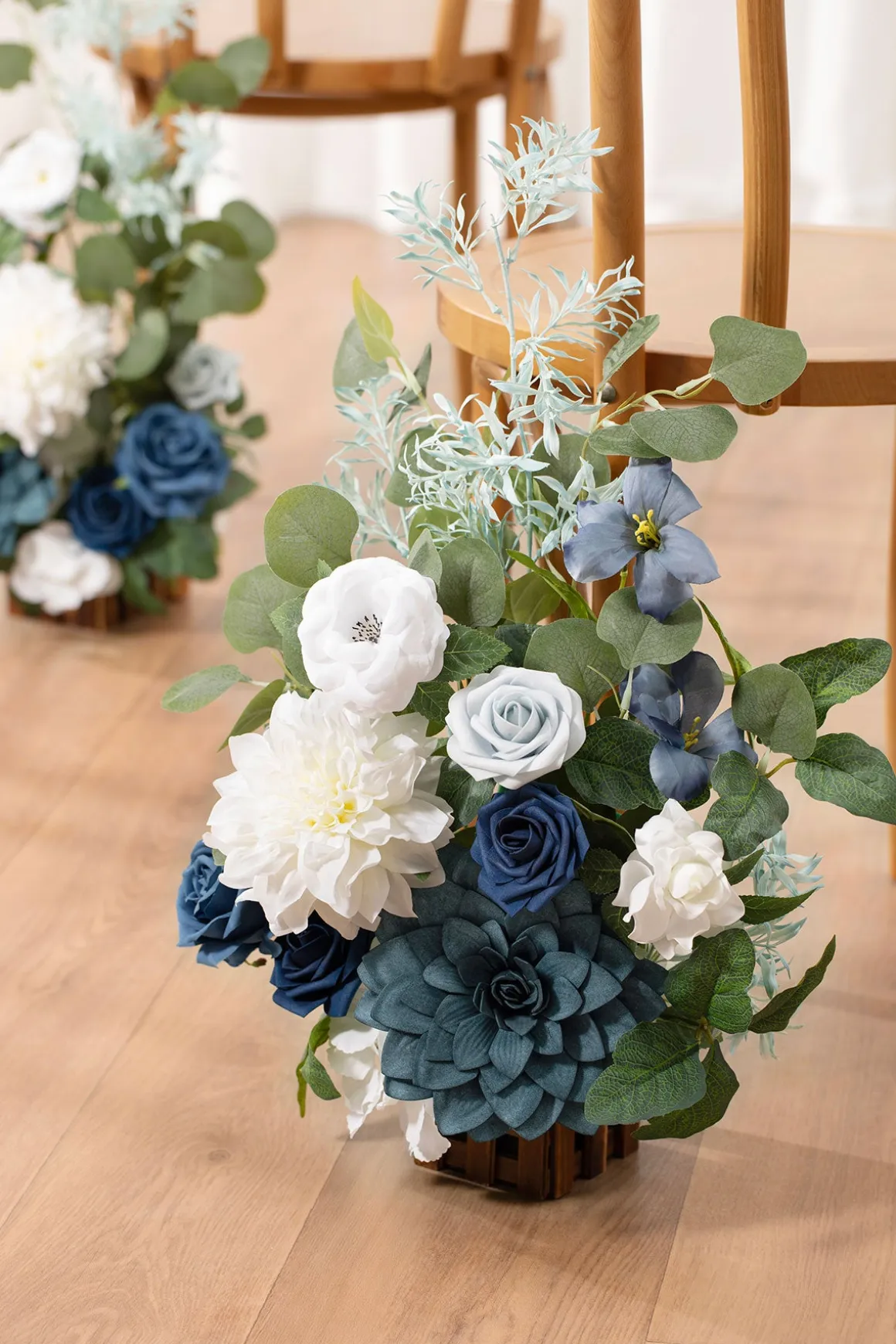 Wedding Aisle Runner Flower Arrangement in Dusty Blue & Navy