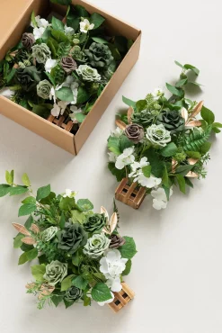 Wedding Aisle Runner Flower Arrangements in Forest Green & Gold | Clearance