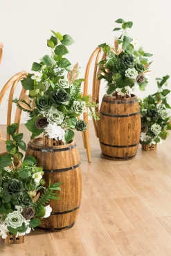 Wedding Aisle Runner Flower Arrangements in Forest Green & Gold | Clearance