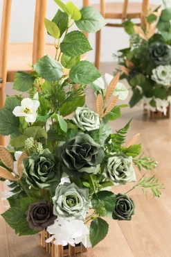 Wedding Aisle Runner Flower Arrangements in Forest Green & Gold | Clearance