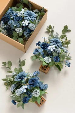 Wedding Aisle Runner Flower Arrangements in Dutch Blue & Navy Blue