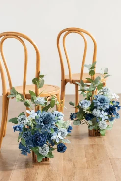 Wedding Aisle Runner Flower Arrangements in Dutch Blue & Navy Blue