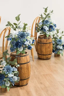 Wedding Aisle Runner Flower Arrangements in Dutch Blue & Navy Blue