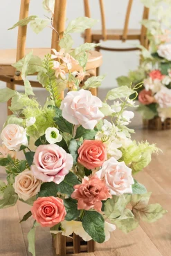 Wedding Aisle Runner Flower Arrangements in Garden Blush