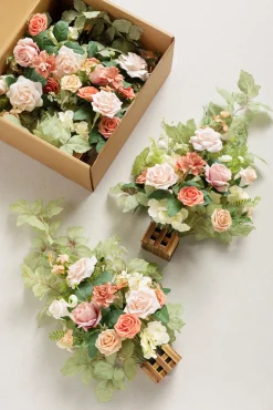 Wedding Aisle Runner Flower Arrangements in Garden Blush