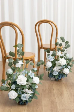 Wedding Aisle Runner Flower Arrangement in Dusty Blue & White | Clearance