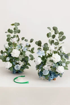 Wedding Aisle Runner Flower Arrangement in Dusty Blue & White | Clearance