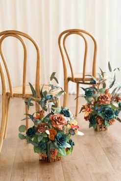 Wedding Aisle Runner Flower Arrangements in Dark Teal & Burnt Orange | Clearance