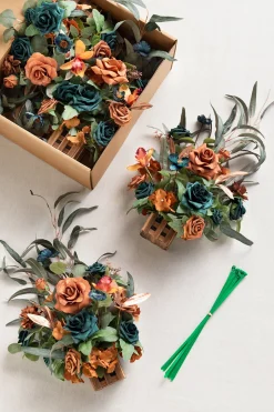 Wedding Aisle Runner Flower Arrangements in Dark Teal & Burnt Orange | Clearance