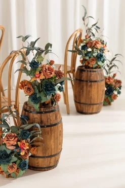 Wedding Aisle Runner Flower Arrangements in Dark Teal & Burnt Orange | Clearance