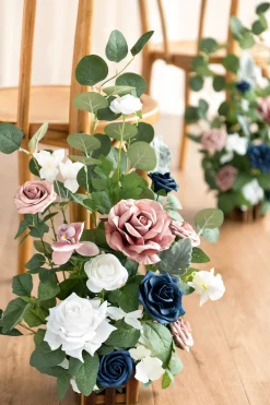 Wedding Aisle Runner Flower Arrangements in Dusty Rose & Navy