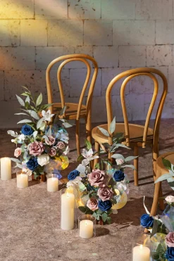 Wedding Aisle Runner Flower Arrangements in Dusty Rose & Navy
