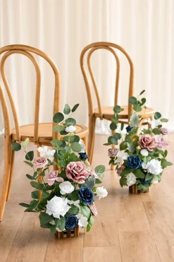 Wedding Aisle Runner Flower Arrangements in Dusty Rose & Navy