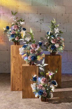 Wedding Aisle Runner Flower Arrangements in Dusty Rose & Navy