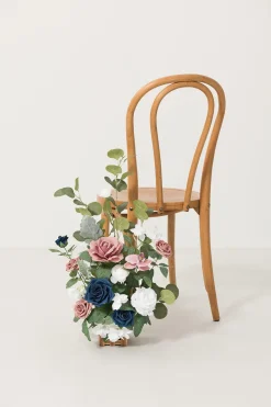 Wedding Aisle Runner Flower Arrangements in Dusty Rose & Navy