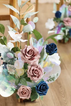 Wedding Aisle Runner Flower Arrangements in Dusty Rose & Navy