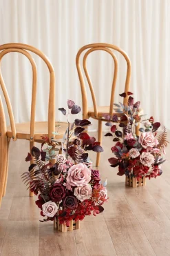 Wedding Aisle Runner Flower Arrangements in Burgundy & Dusty Rose | Clearance