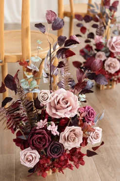Wedding Aisle Runner Flower Arrangements in Burgundy & Dusty Rose | Clearance