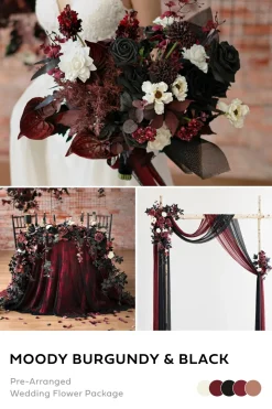 Wedding Flower Packages in Moody Burgundy & Black