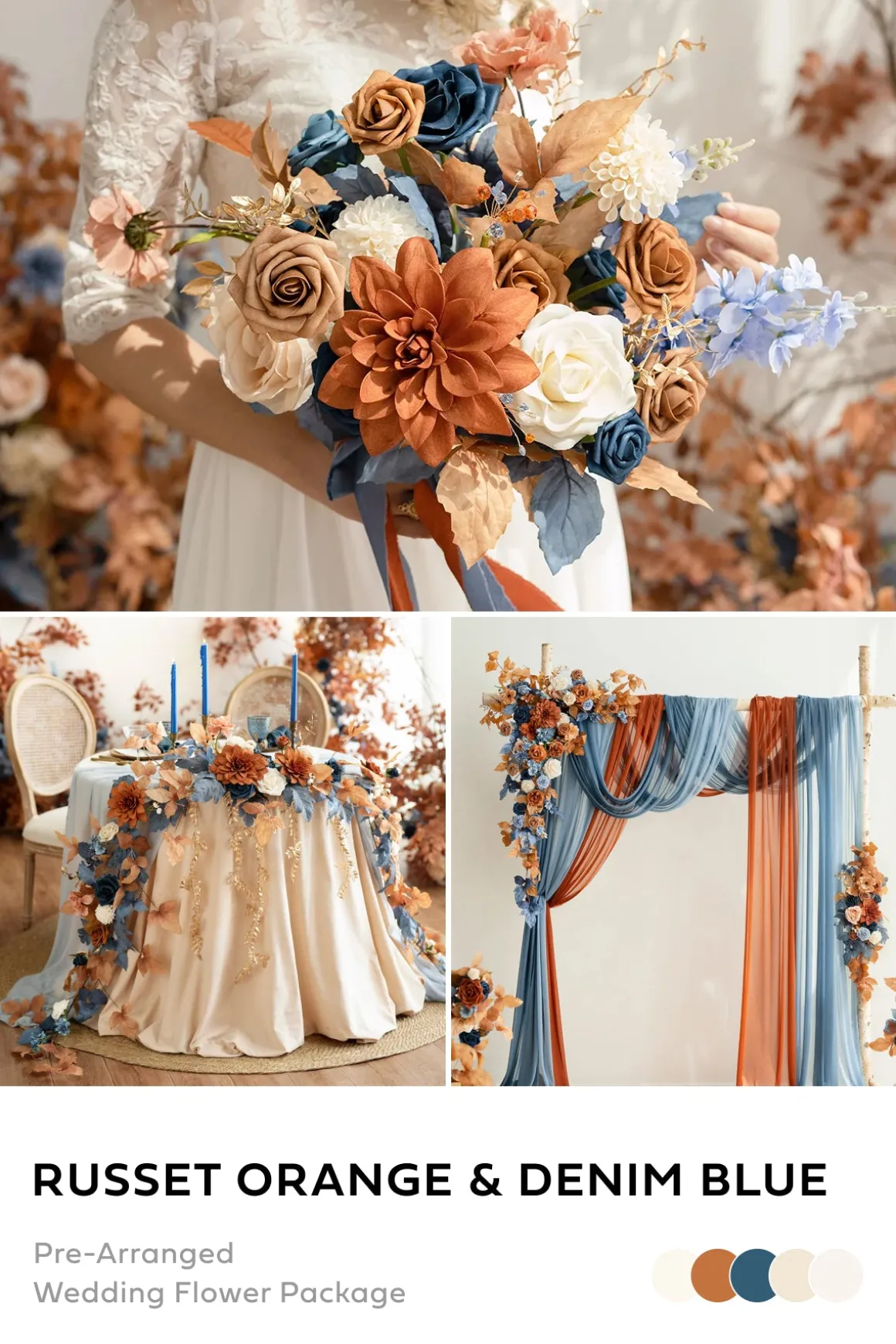 Wedding Flower Packages in Russet Orange & Denim Blue