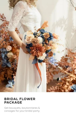 Wedding Flower Packages in Russet Orange & Denim Blue