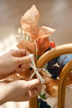 Wedding Hanging Chair Back Decoration in Russet Orange & Denim Blue