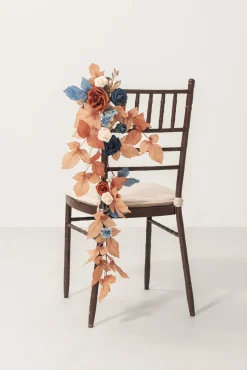 Wedding Hanging Chair Back Decoration in Russet Orange & Denim Blue