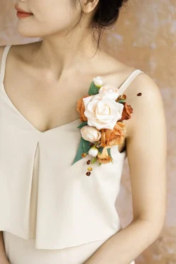 Wrist and Shoulder Corsages in Sunset Terracotta