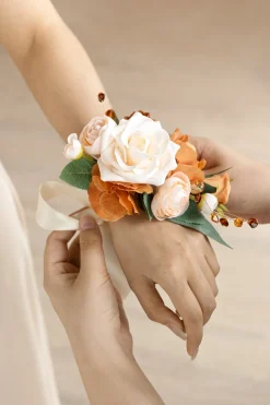 Wrist and Shoulder Corsages in Sunset Terracotta