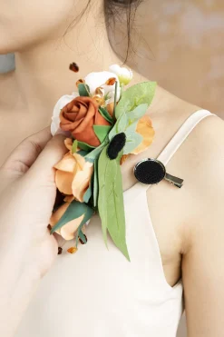 Wrist and Shoulder Corsages in Sunset Terracotta